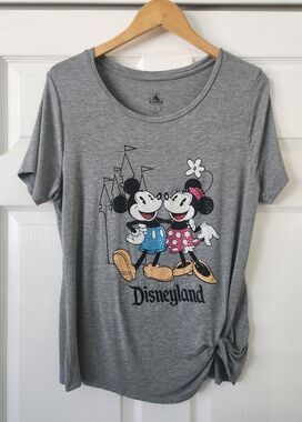 Disney Gray Mickey & Minnie Disneyland Graphic Tee with Side Knot
